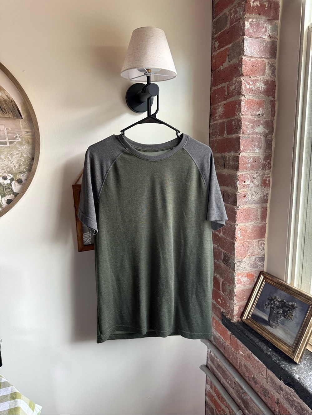 George Men's Two-Tone Raglan Tee in Olive Green and Charcoal